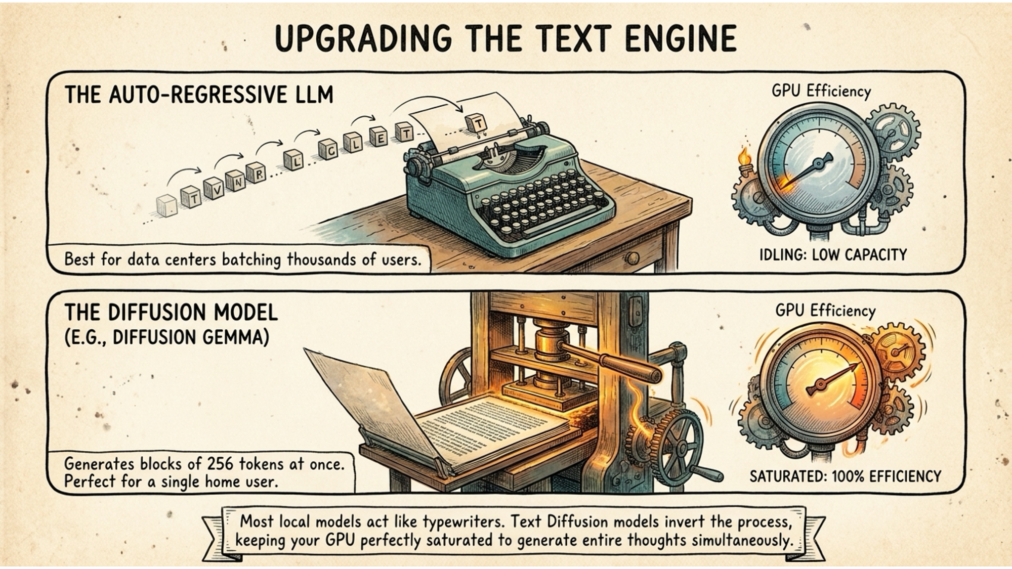 The autoregressive text engine and diffusion model illustration